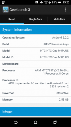 HTC One M9 Plus GeekBench 02